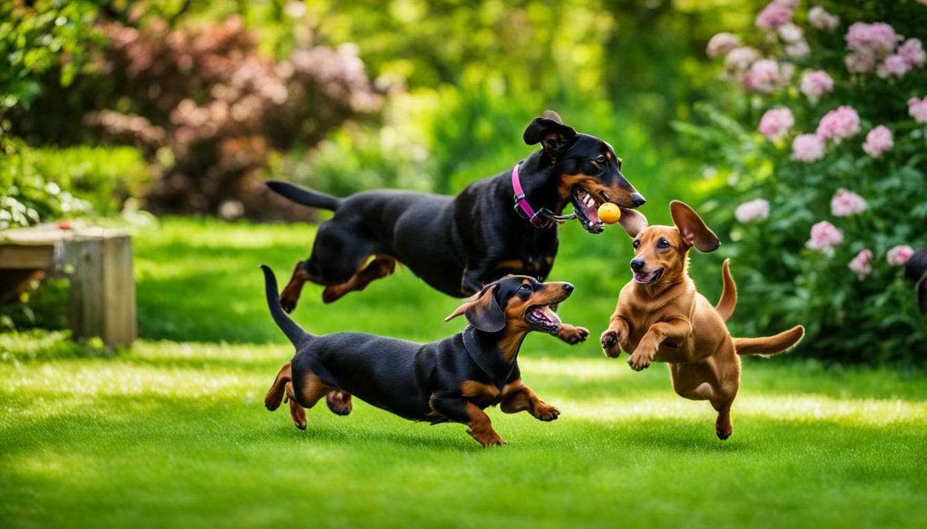 The dachshunds are playing